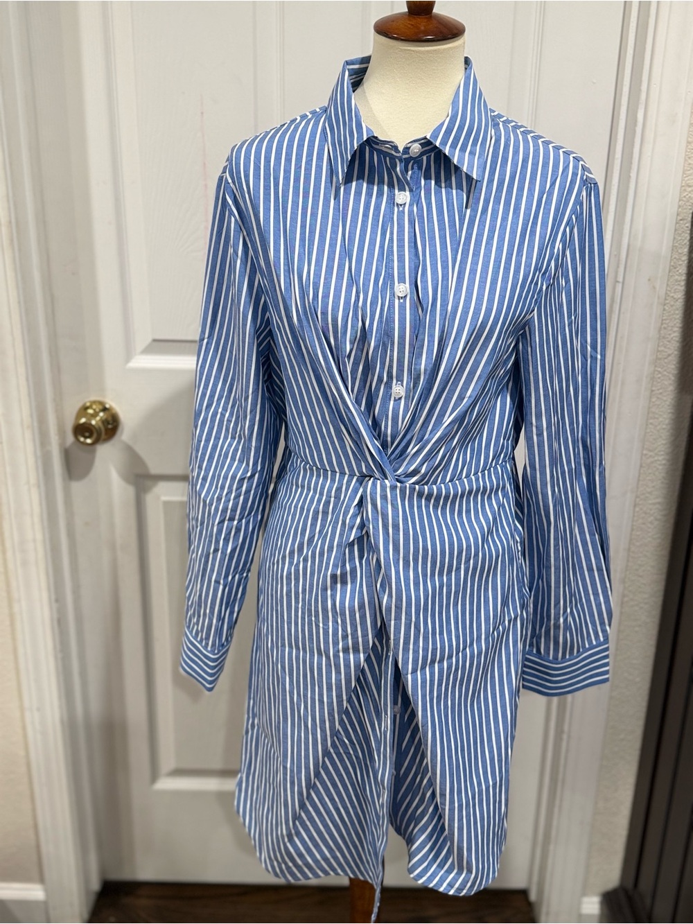Cupshe Blue and White Vertical Stripe Shirt Dress